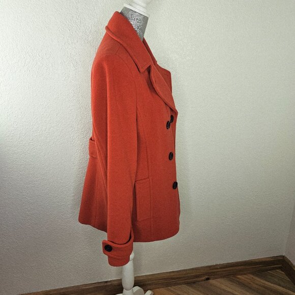 Lands End Wool Cashmere Double Breasted Orange Peacoat Size 12 - Picture 5 of 8